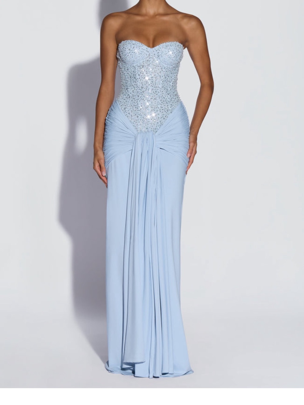 Beaded Strapless Sweetheart Evening Gown in Light Blue - carina maxi dress